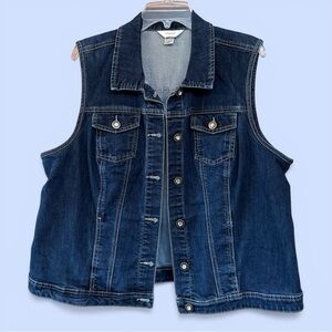 CJ Banks Denim Vest Dark Wash Jeweled Studded Buttons Sz 1X